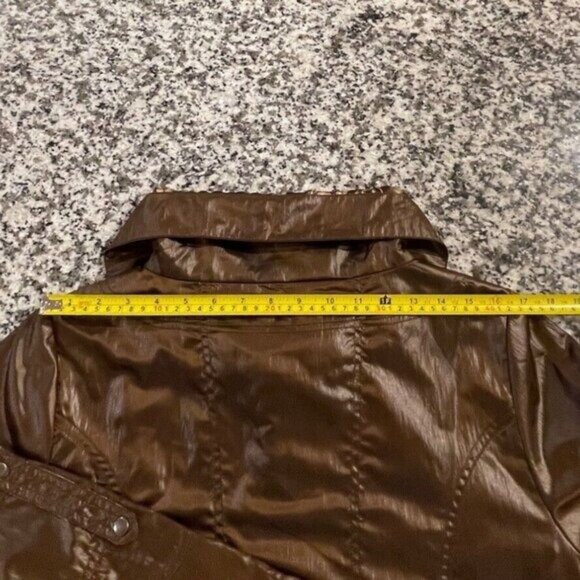 Vintage Y2K Metallic Brown Animal Print Lined Jacket Womens Medium Zip Snap Coat - Picture 13 of 16